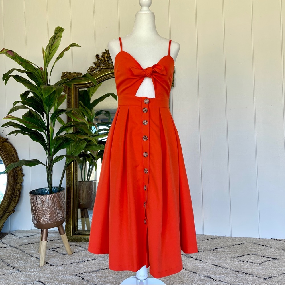 Orange Tie Front Midi Dress